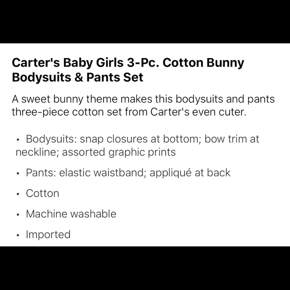 CARTER’S Baby Girls Cotton Bunny Size 3mos - Picture 6 of 6
